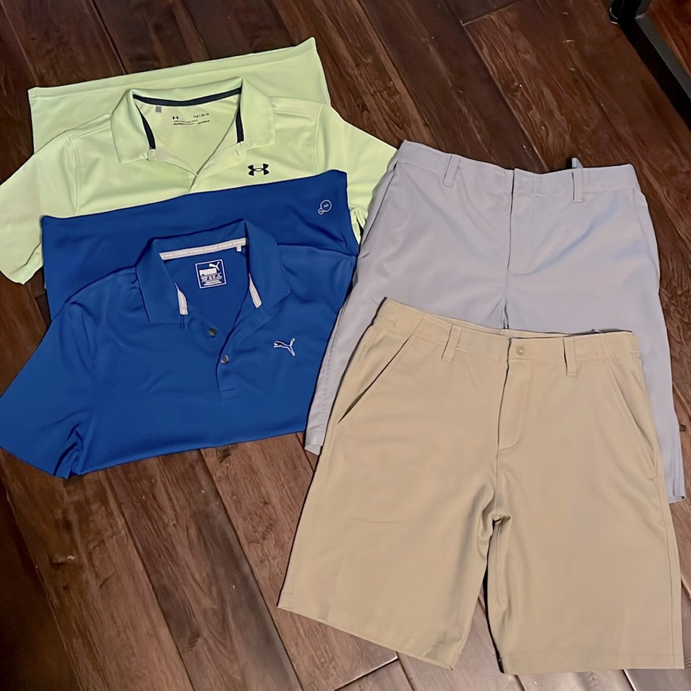 Under Armour/Puma polo and shorts bundle.